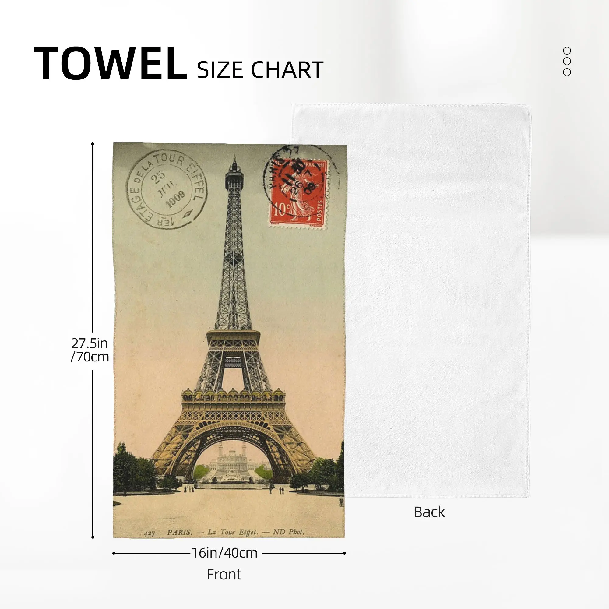 Custom Eiffel Tower Vintage French Postcard Soft Face Towel Quick Dry Pool Bath Cotton Towels Absorbent