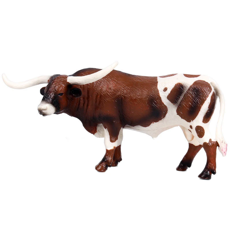 Plastic Long Horn Bull Cattle Animals Static Cute Model Collection Cow Model