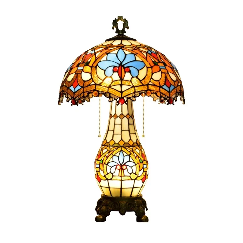 16inch Luxurious Retro Creative Love Baroque Double 2 Light Desk Lamp Stained Glass Vase Tifany Table Lamps