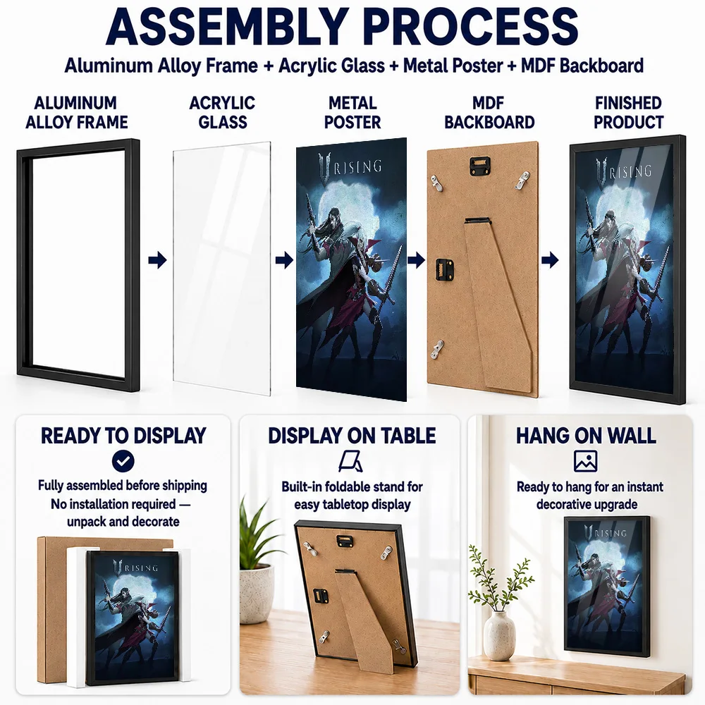 V Rising – Lords Of The Night Metal Poster With Aluminum Alloy Frame Customized Painting Style Wall Art For Entertainment Room