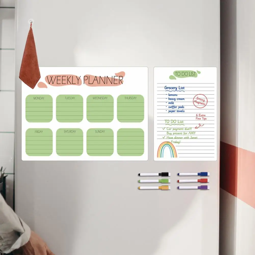Magnetic Weekly Planner Fridge Calendar Whiteboard Efficient Weekly Planning Scratch-proof Magnetic Fridge Calendar Kit