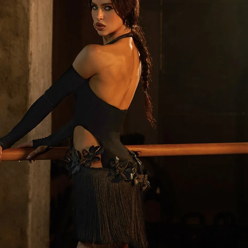 レトロなラテンダンススーツの練習着、女性用下着付き、チャチャ、サンバ、タンゴ、ルンバ対応、カスタムメイドのZYMドレス（中空デザイン）