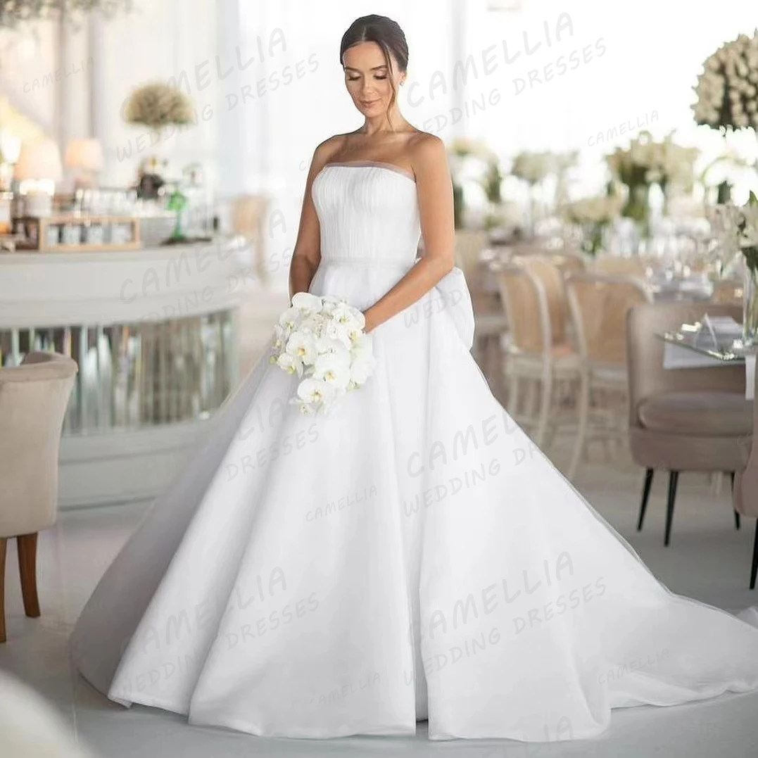 Abiti da sposa eleganti di lusso A Line da donna Sexy senza spalline con paillettes abiti da sposa formali senza maniche in raso Vestidos Robe Mariée