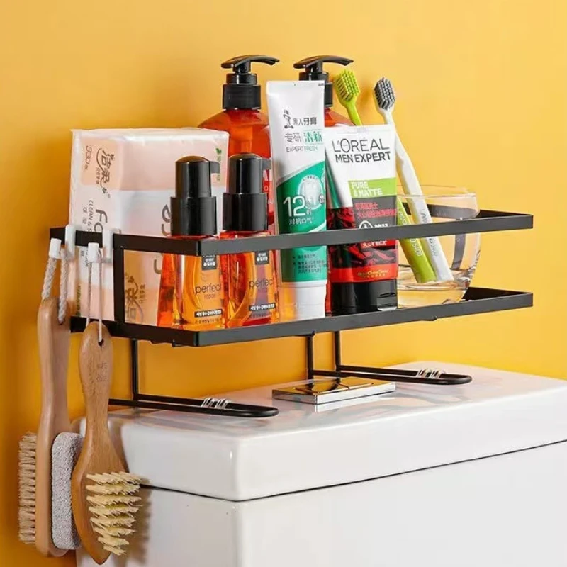 No Drill Toilet shower Rack Storage Bathroom Miscellaneous Storage Rack Multifunctional Water Tank Double-layer Storage Rack