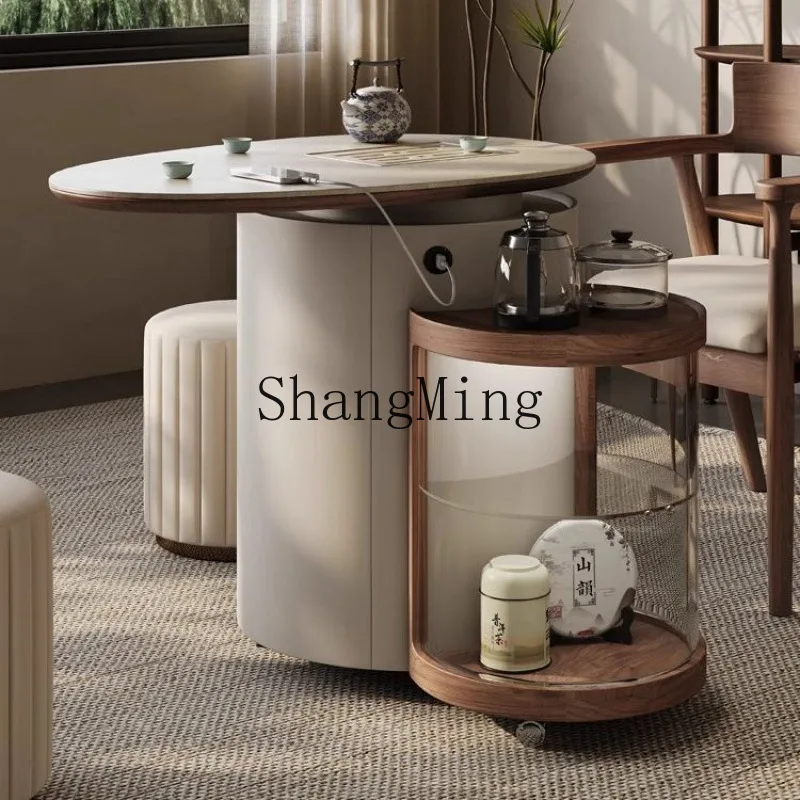 

FG cream wind oval acrylic small tea cart mobile side table coffee table boiling water integrated tea table