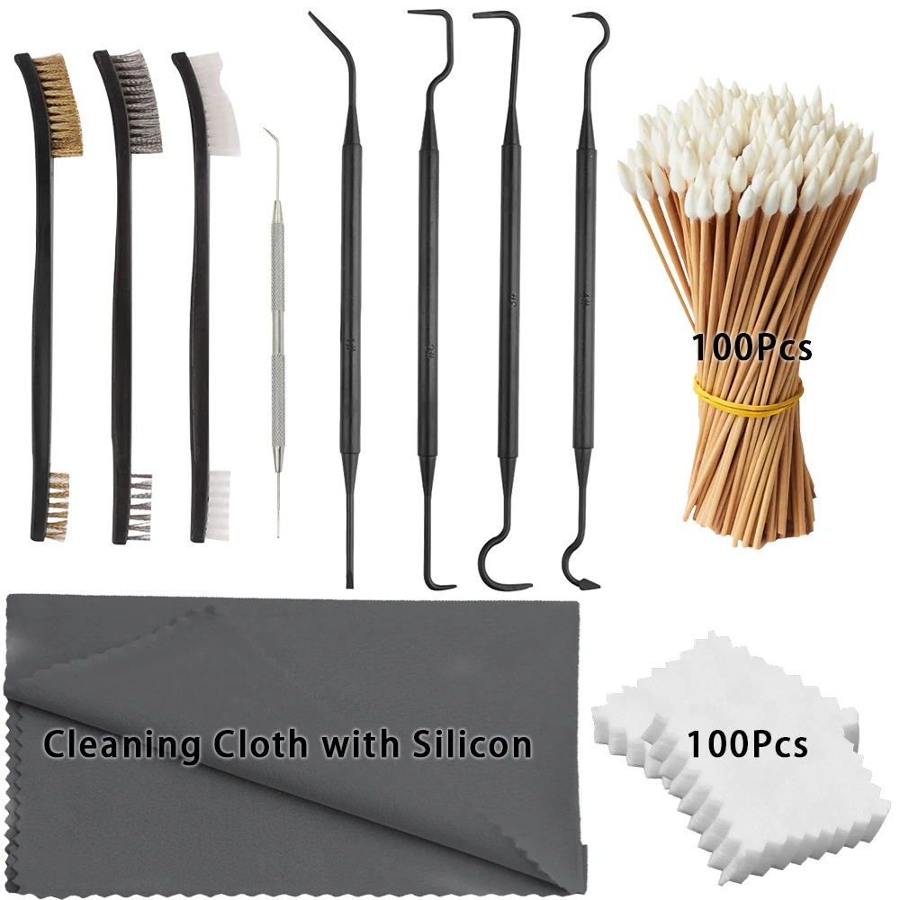 

Набор для чистки пистолета 11 в 1, универсальная ткань для чистки с силиконовым очистителем, тряпка, двухсторонняя щетка из нейлона/нержавеющей стали/латуни