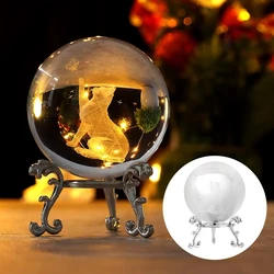 3D Laser Engraved Crystal Ball Decoration Deer Cat Figure Ornament Home Desktop Bedside Art Decoration for Christmas Gift