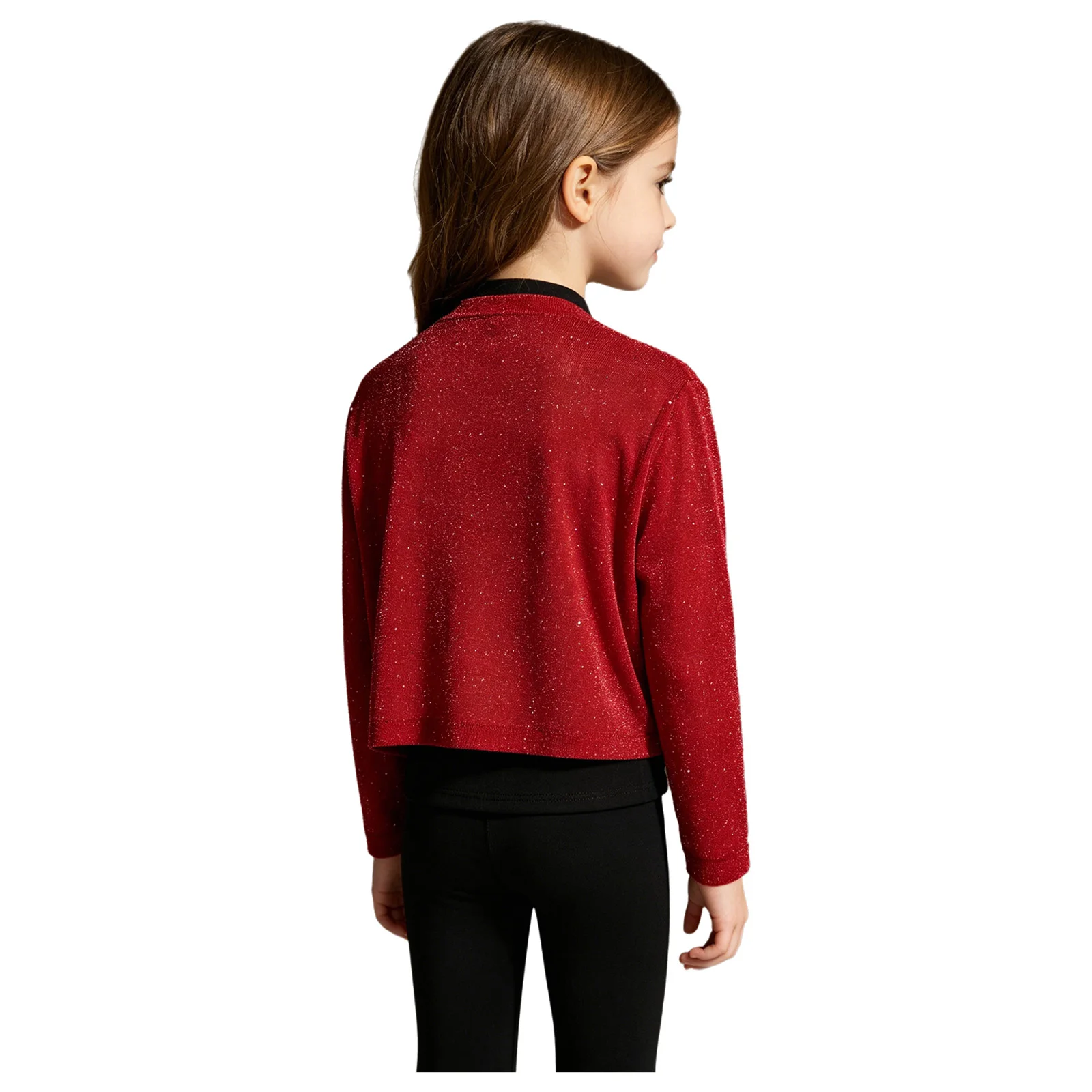 Kids Girls Elegant Cardigan Short Jackets Shimmery Long Sleeve Open Front Bolero Outerwear for Birthday Party Wedding Pageant