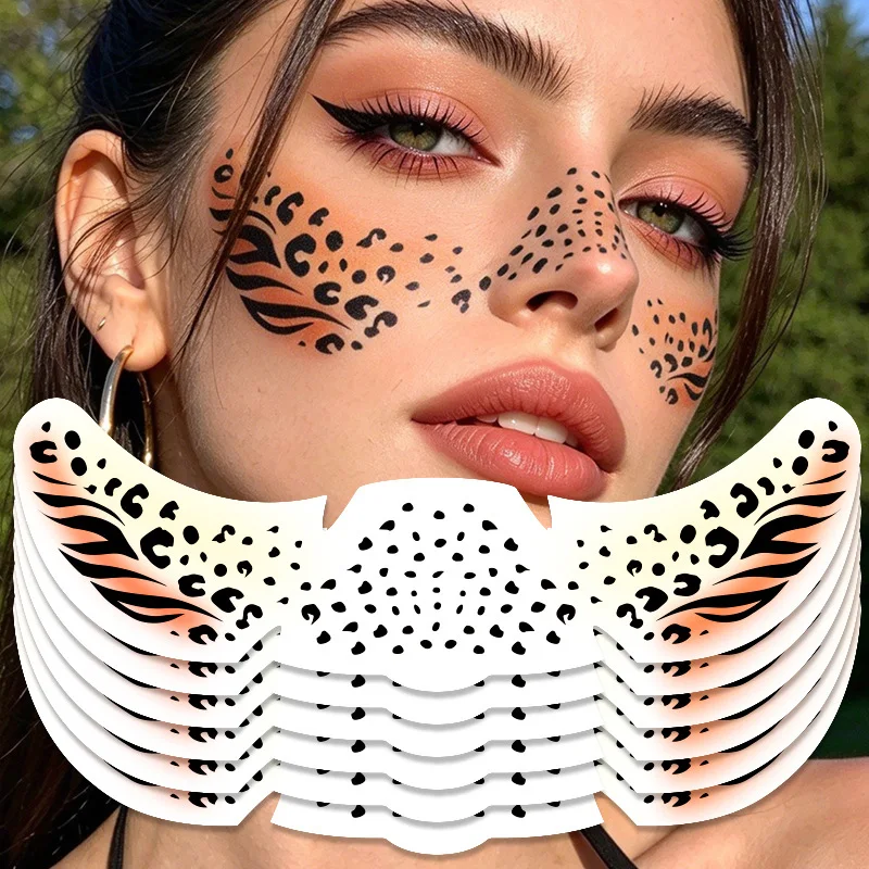 6Sheet Leopard Print Fake Freckles Tattoo Stickers Waterproof Temporary Face Patch Eye Tattoo Party Festival Body Makeup