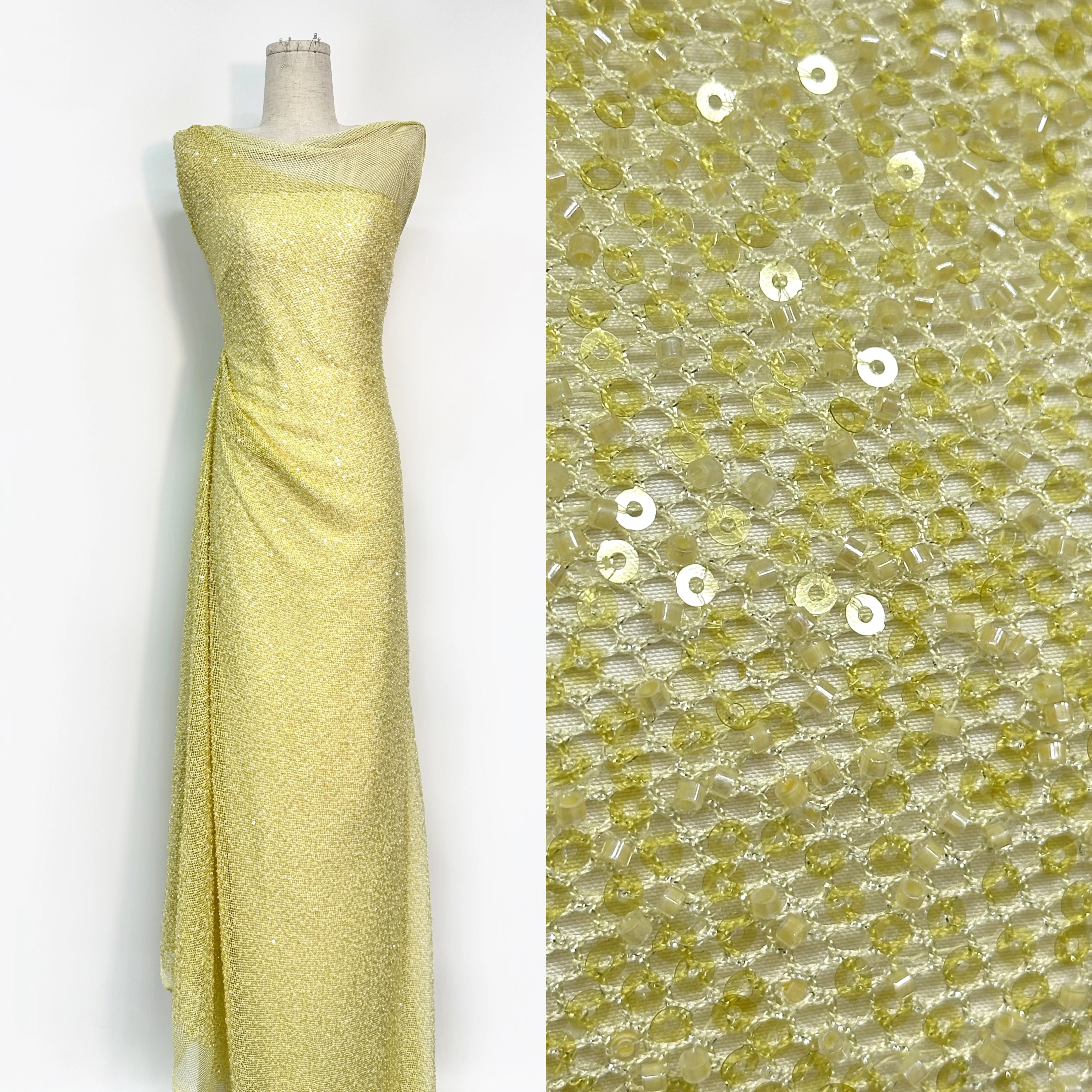 

2026 European Wedding Handmade Sequins French Net Lace Fabric French Luxury Sequins Beaded Lace Fabric Party Dress Wedding Dress