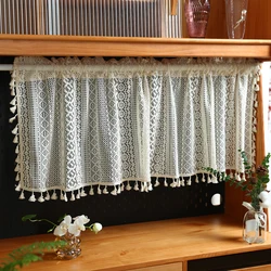 Tenda corta in tessuto poliestere beige da 1 pezzo, tasca per asta, semitende in stile boho giapponese, utilizzata per decorazioni per finestre, porte e armadietti