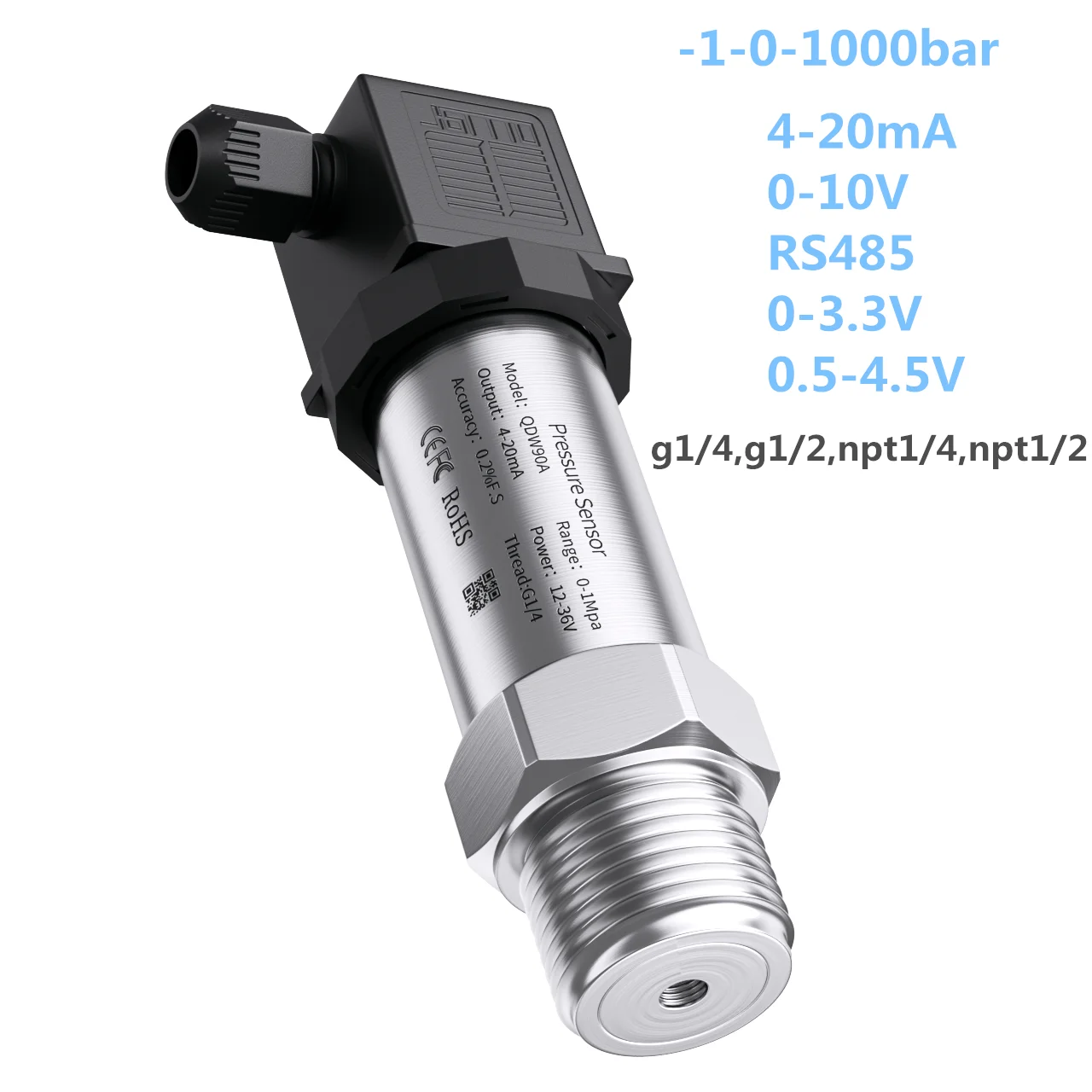 sensor de pressao g1 transmissor 420ma 10v rs485 saida agua gas oleo pressao liquida 01bar 10bar 20kpa 50mbar 16mpa 01