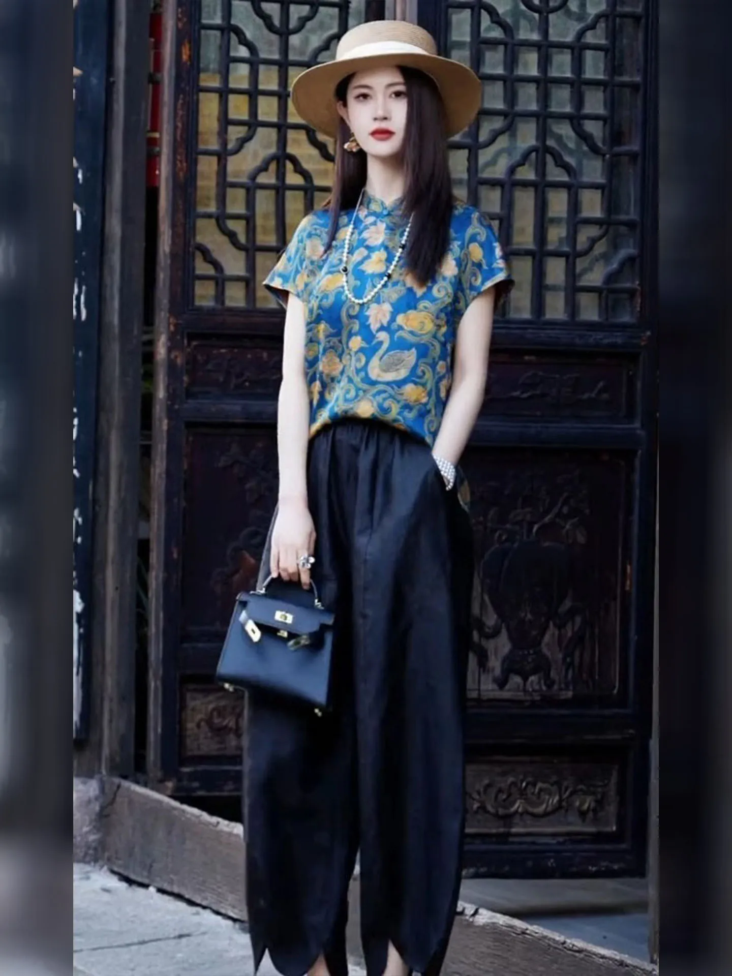 

Новый китайский синий костюм Тан с цветочной вышивкой на пуговицах, модифицированная версия, модифицированный топ, женская одежда