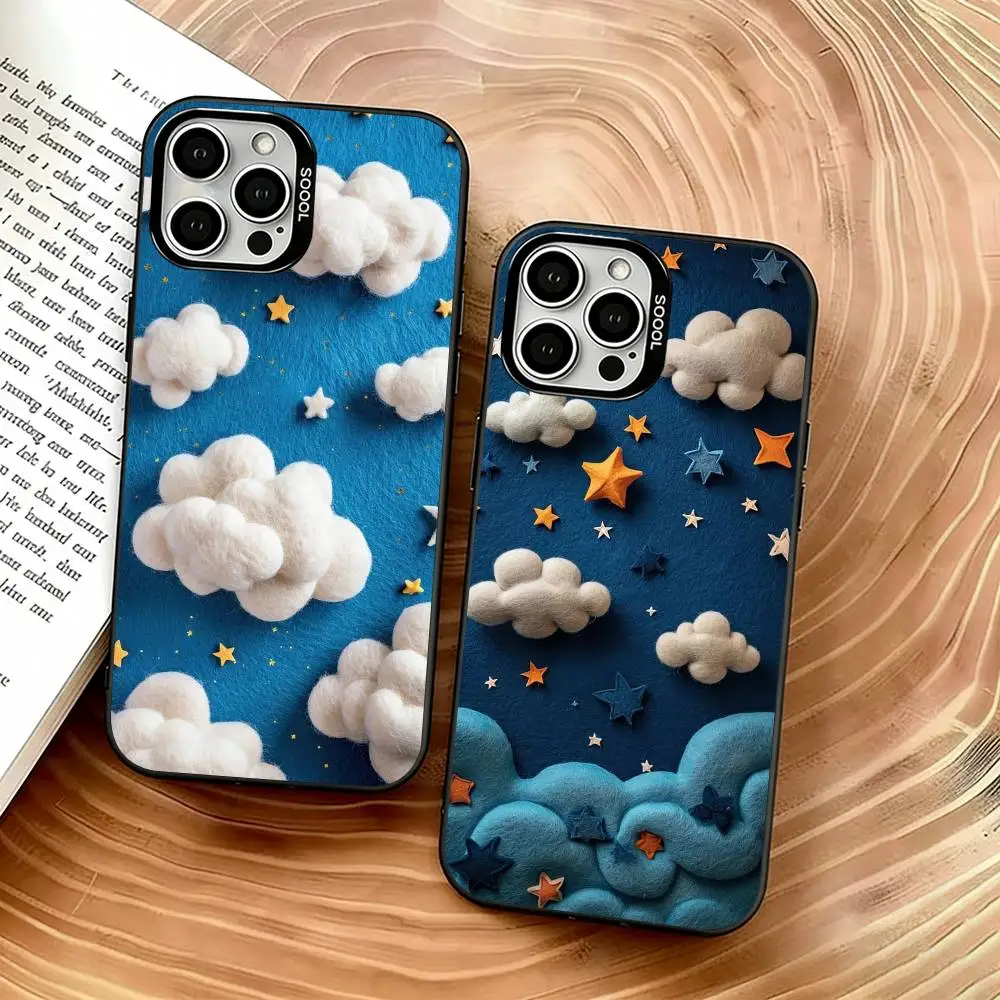 

Soft Clouds and Starlight Phone Case For iPhone 17,16,15,14,13,12,11 Plus,Pro Max,XS,Colored Silver Plated Inside Cover