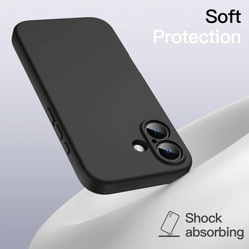 Black Shockproof Silicone TPU Phone Case For Iphone 16 Pro Max 16 Plus Protective Lens Cover Case