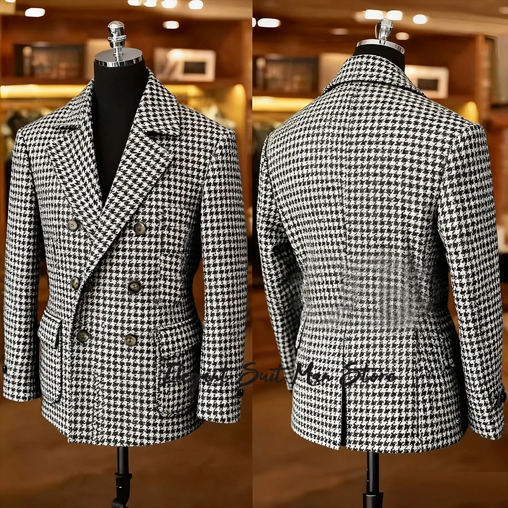 

Classic houndstooth Man Short Coat wool blend Men BlazersBusiness leisure outdoor sports Leisure Jacket Customized outerwear