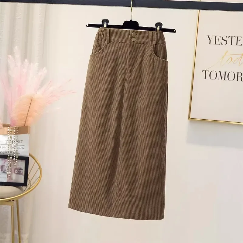 Saias midi de veludo feminino cor sólida outono inverno mais grosso a linha hip envoltório saia cintura alta botões bolsos macio fino-ajuste aconchegante