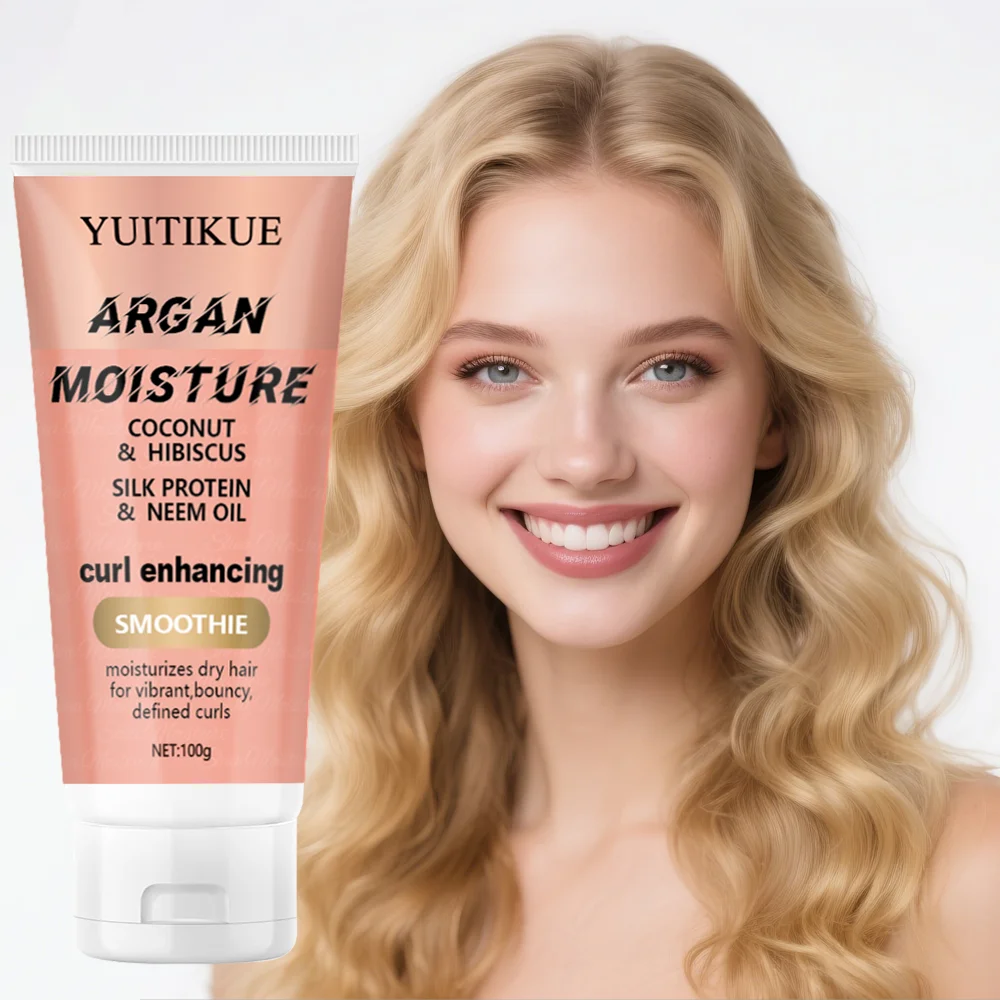 YUITIKUE Argan Moisture Curl Enhancing Smoothie With Coconut Hibiscus Silk Protein Neem Oil For Vibrant Defined Curls