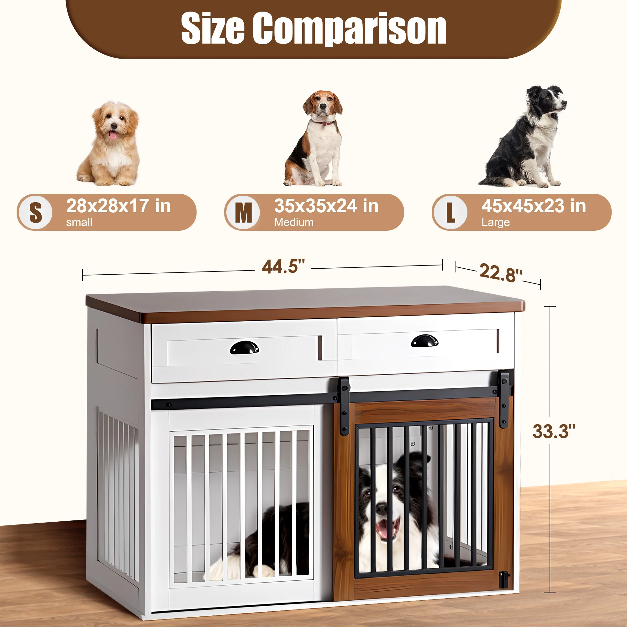 Heavy Duty Furniture style dog cage wooden double door dog cage side cabinet Dog crate