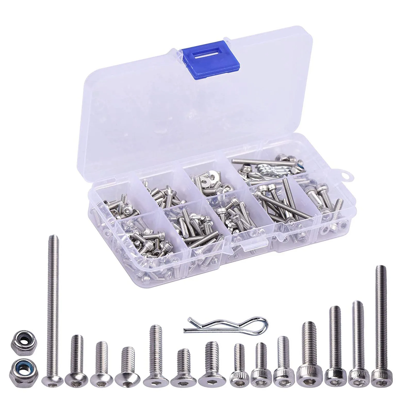 205Pcs Stainless Steel Rc Countersunk Screw Kit for 1/10 1/8 Traxxas Slash Rustler Axial Hsp Hpi Arrma Redcat Rc