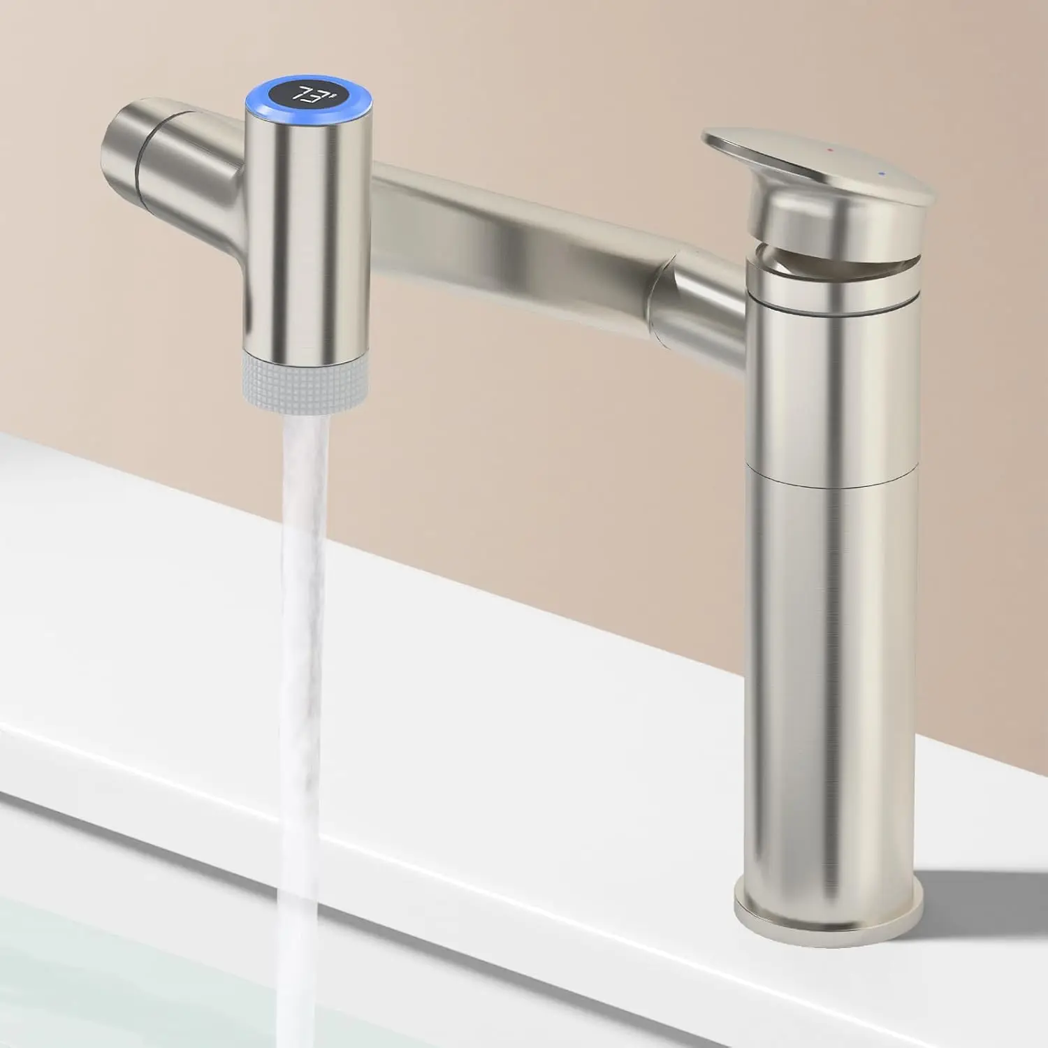 

1080°Rotatable Bathroom Vanity Faucet 1 Hole, Height Adjustable Single Handle Sink Faucet Bathroom with 2 Water Outlet M