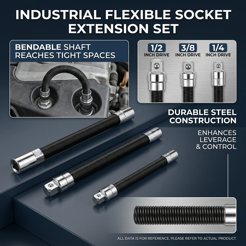 Flexible Socket Extension Bar Set 1/4 3/8 1/2 Inch Shaft Drive Bar Adapter Impact Extender Flexible Socket Extension Rod Bar view 3