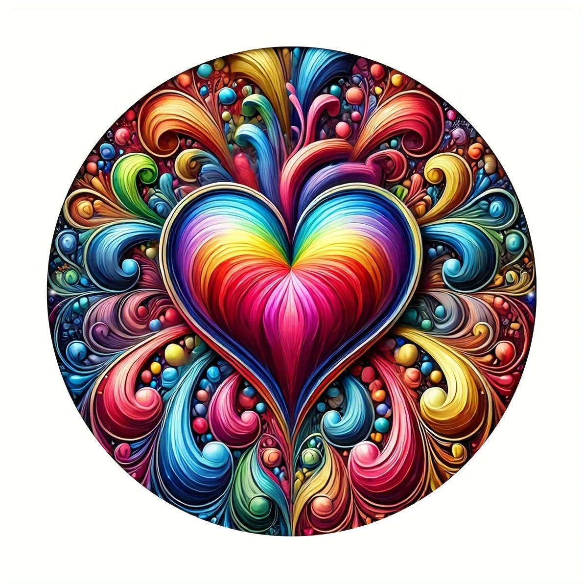 Charmantes 20,3 x 20,3 cm großes rundes Winterkranzschild – strapazierfähiges Aluminium, skurriles Regenbogenherz-Design, perfekt für Veranstaltungen und Partys