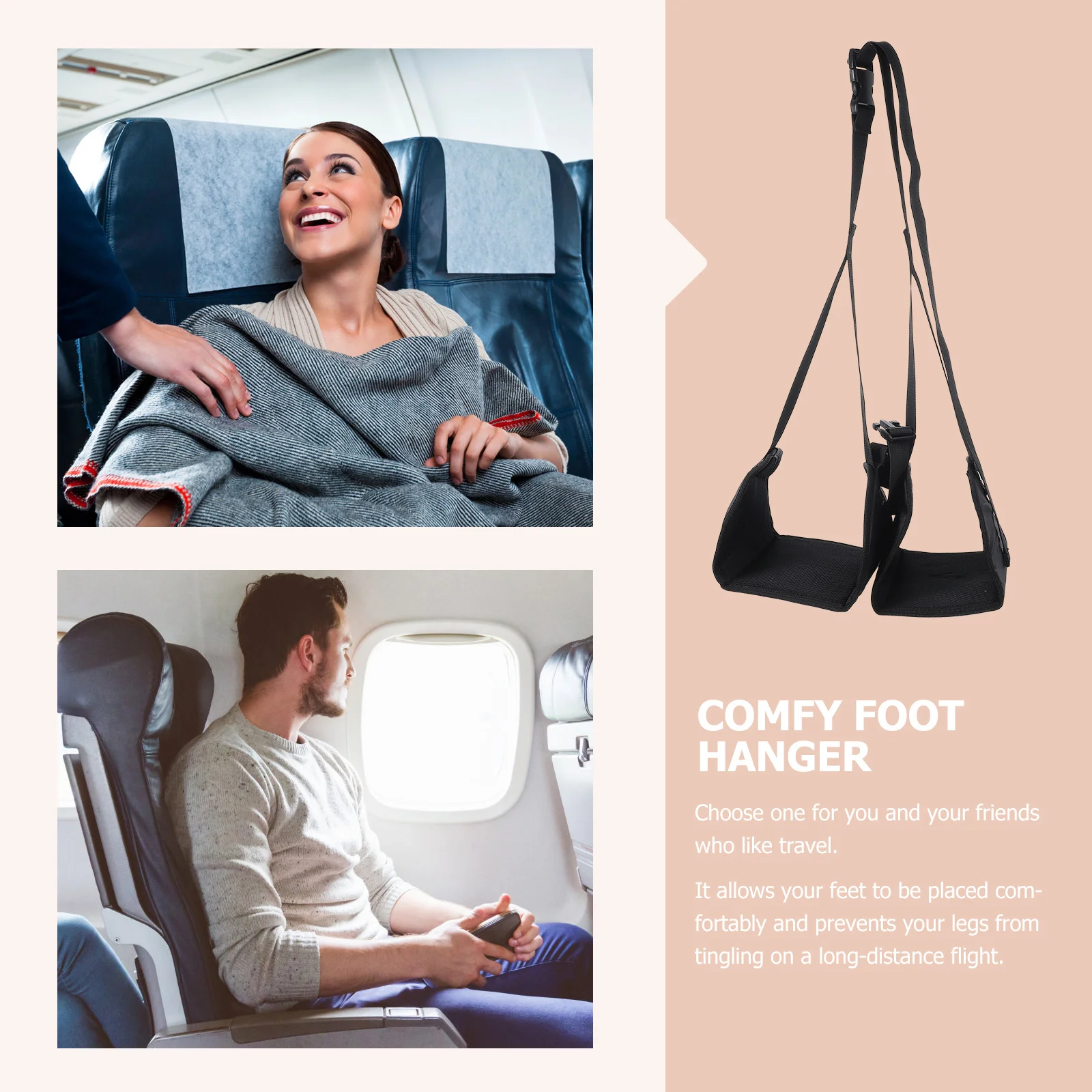 

Oxford Cloth Travel Footrest Airplane Adjustable Black Foot Hammock Comfortable Leg Rest Portable Travel Accessories
