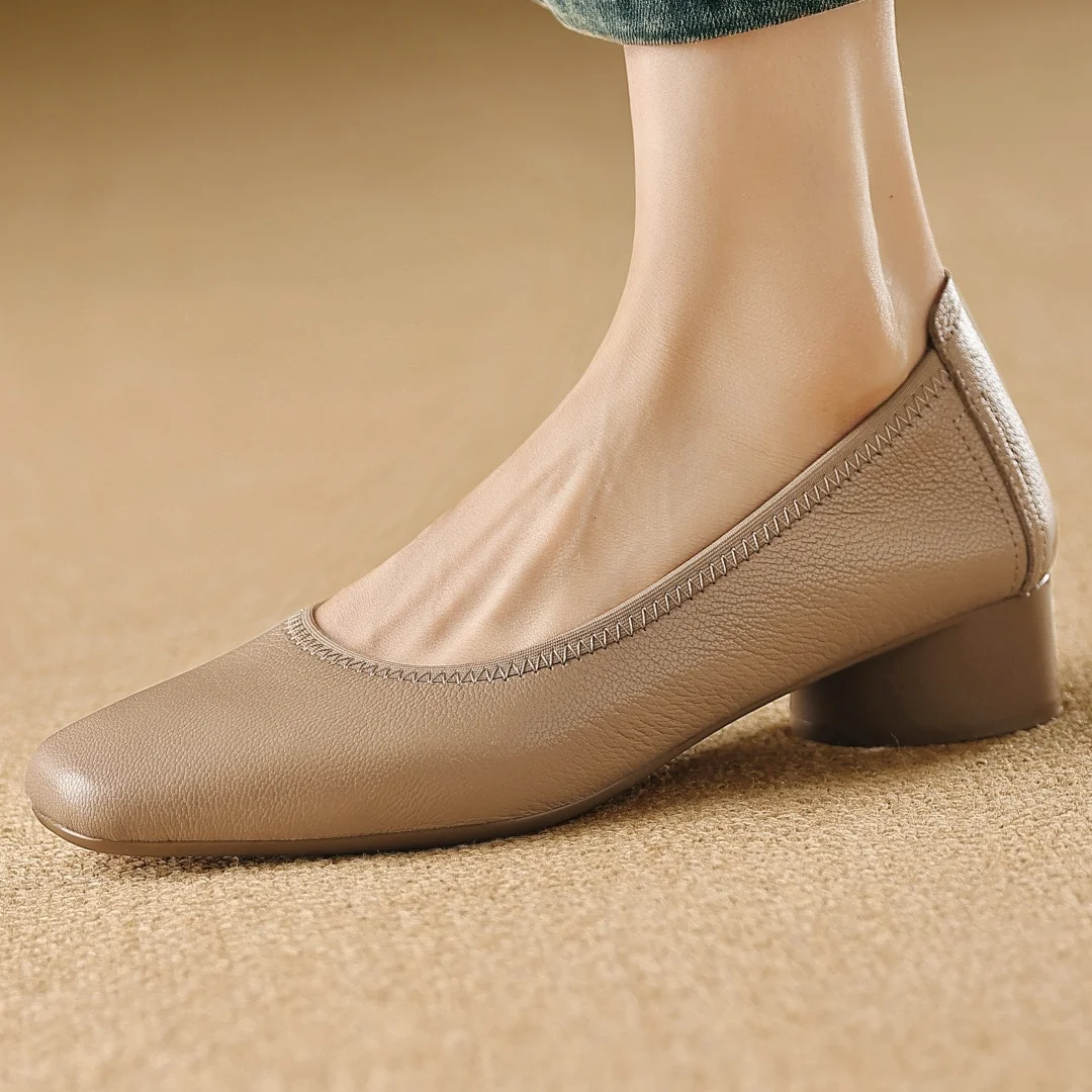 Décolleté slip-on con punta quadrata in pelle di pecora da donna eleganti da donna stile OL 3 cm tacco basso rotondo scarpe con tacco da donna slim quotidiane per donna