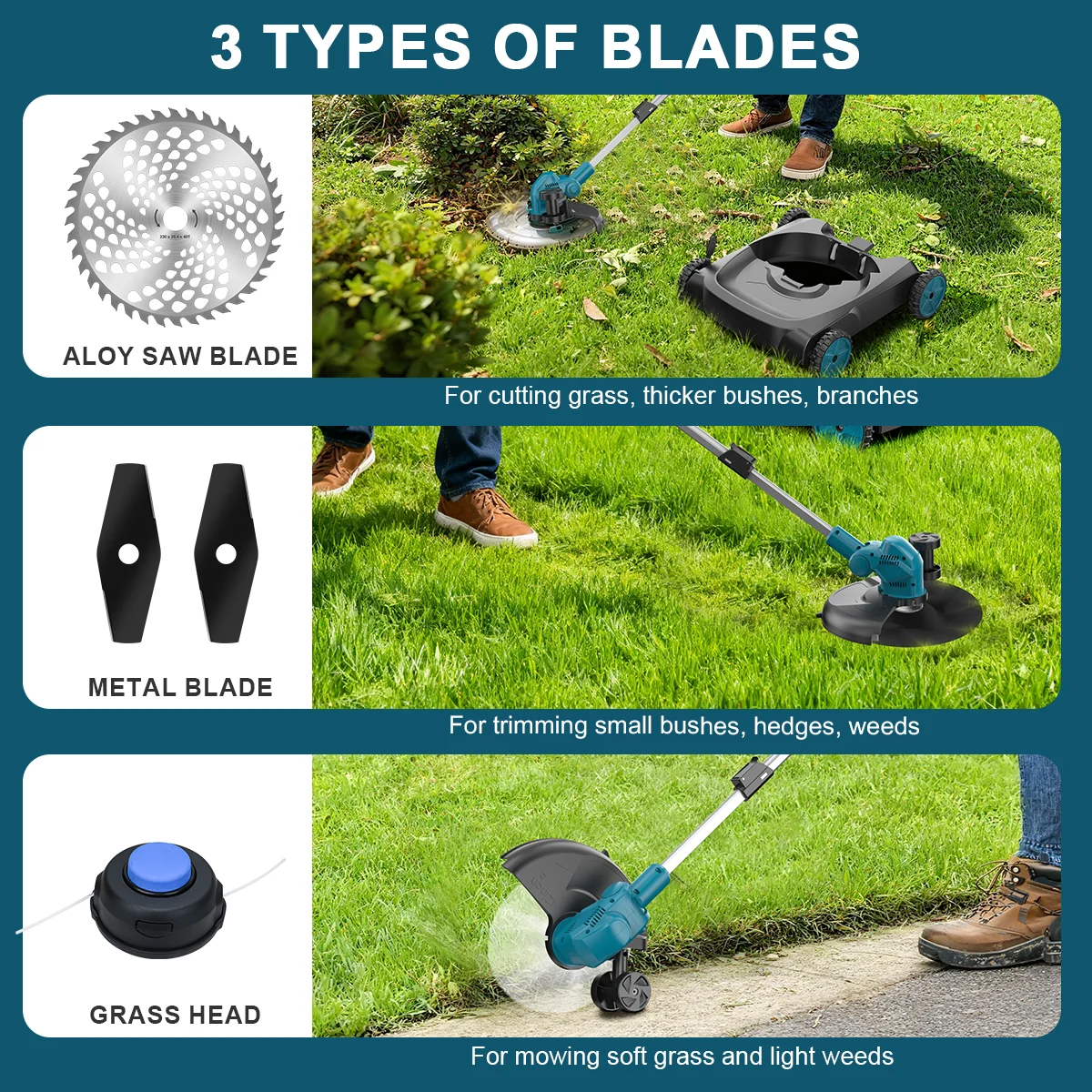 Gisam 12Inch Brushless Electric Lawn Mower 3in1 Cordless Foldable Grass Trimmer Garden Pruning Tool For Makita 18V Battery Pin