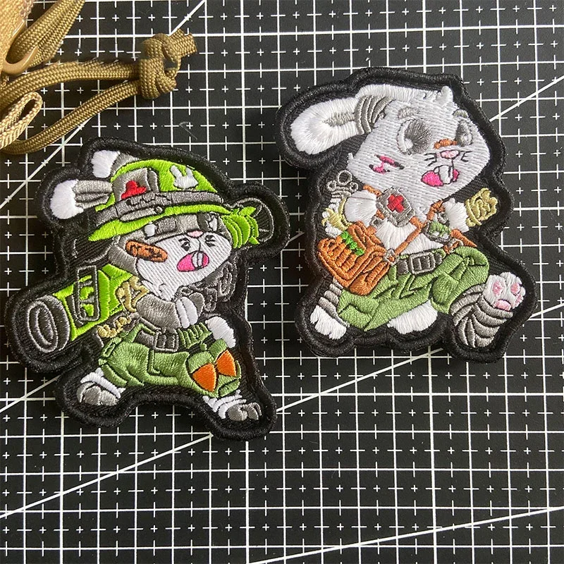 

Cute Rabbit 3D Embroidered Luminous Tactical Hook&Loop Patches for Clothing Military Armband Creative Badges on Backpack Sticker