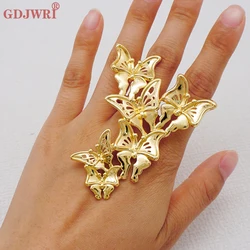 Trendy Dubai Gold Color Big Ring For Women Lady Stackable Copper Butterfly Rings Wedding Party Clothing Accessories Jewelry
