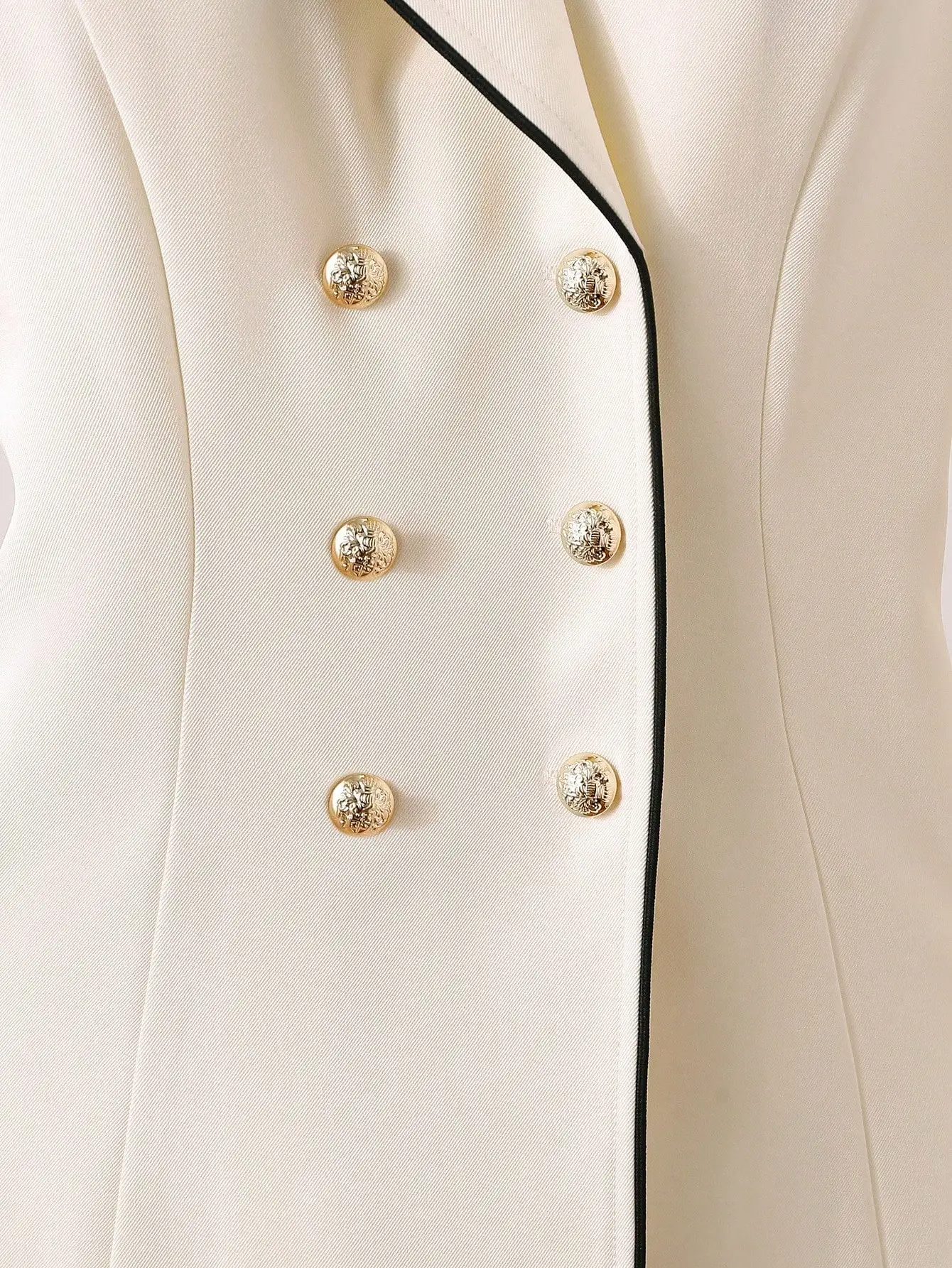 Elegant Minimalist Double-Breasted Slim Fit Black Trim Detail Suit Jacket, Suitable for Daily Commute Fall Cloth for Women Coats - Image 5