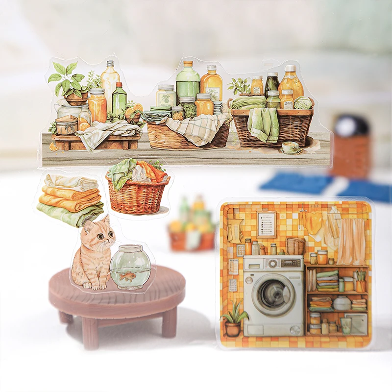 18sheets/bag Soft Home Time Series Home Scenery Double Material Die Cut Sticker Book DIY Card Cup Photo Frame Decorative Gift