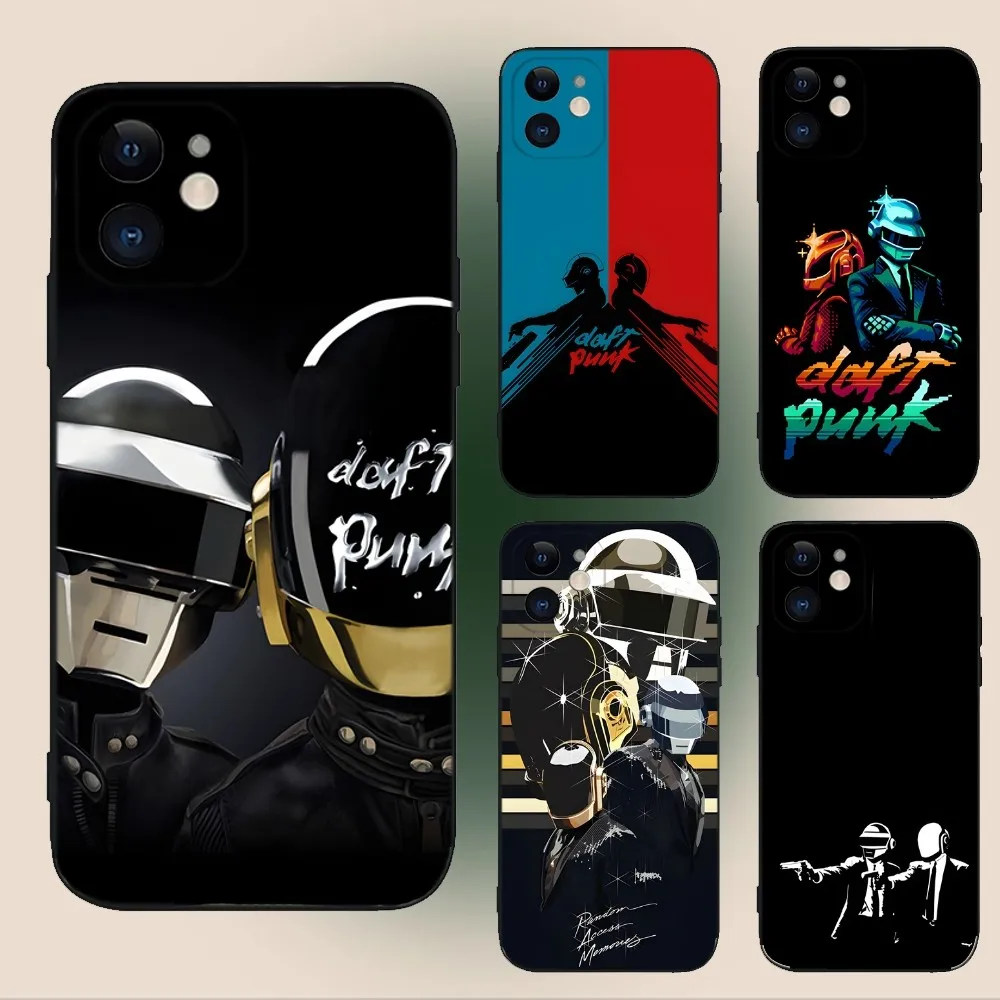 D-Daft Punk Band Frankreich Handyhülle für iPhone 15,14,13,12,11,Plus,Pro Max,XS,X,XR,SE,Mini,8,7 Weiche Silikon-Schutzhülle in Schwarz