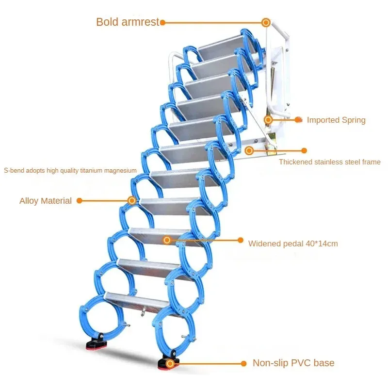 Escaleras de paso modernas, escaleras telescópicas para ático montadas en la pared, escalera retráctil plegable dúplex para el hogar, escaleras de plataforma para exteriores H