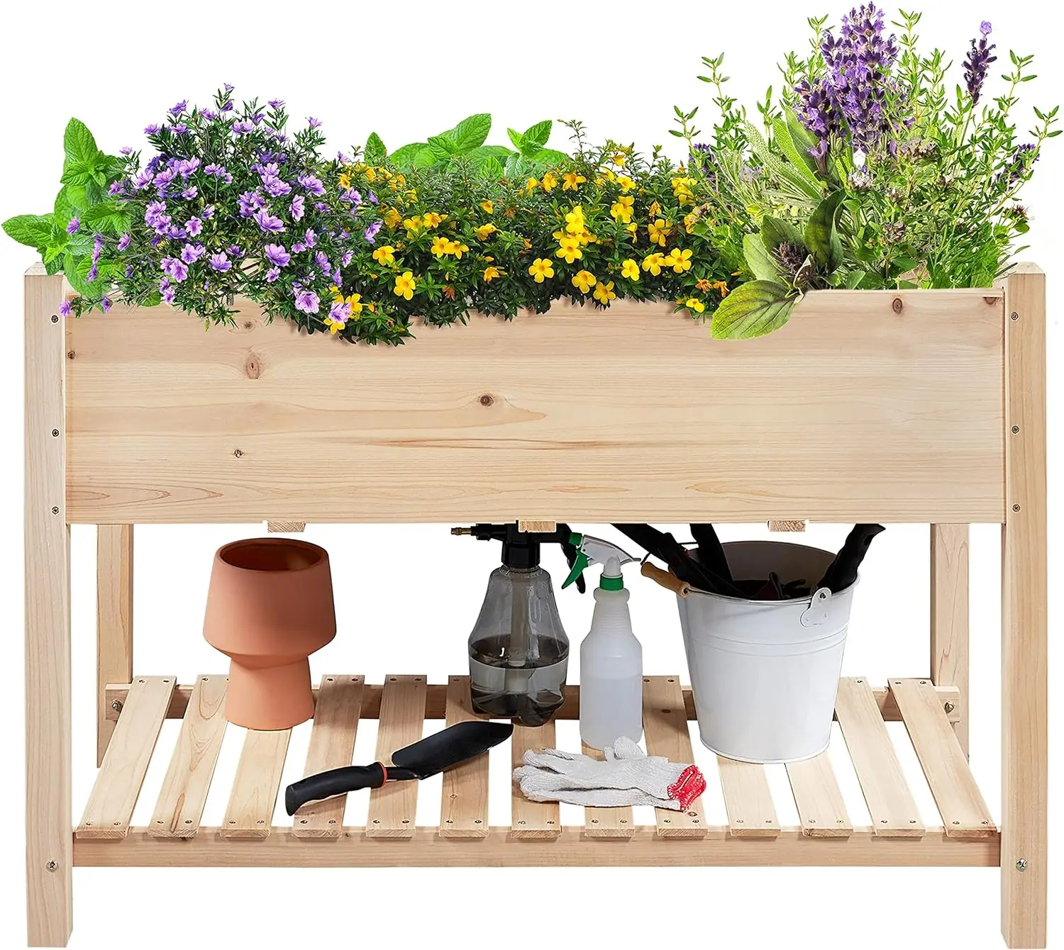 

Wooden Raised Garden Bed with Legs&Storage Shelf Horticulture Wooden Elevated Planter Box Vegetable Growing Bed for Flower/Herb