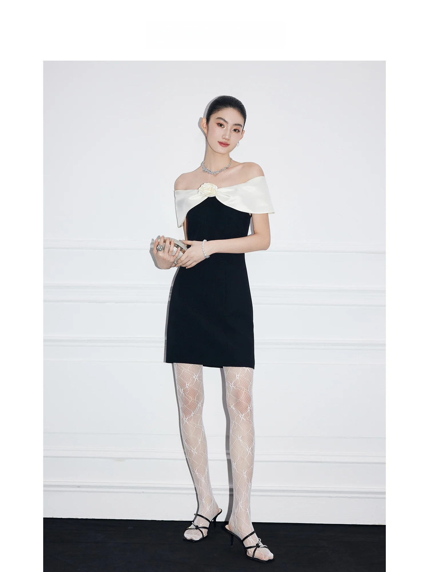 

MandyZhang Summer Elegant High Waist Tea Rose Print Asymmetric Color Block Women's Dress Chic Lightweight Formal Dress
