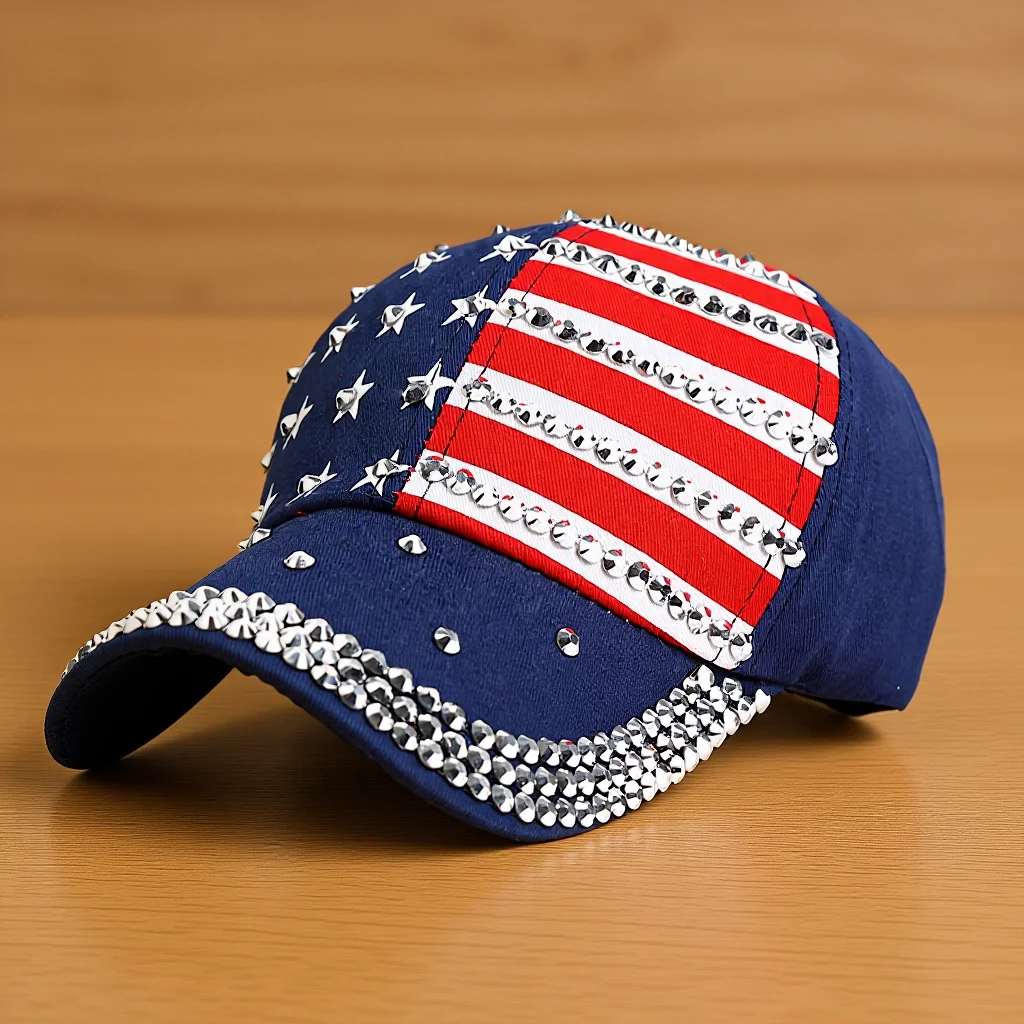 

Bling Rhinestone American Flag Baseball Cap Women's Hat 4Th of July Memorial Day Parade Sparkle Fashion Accessory