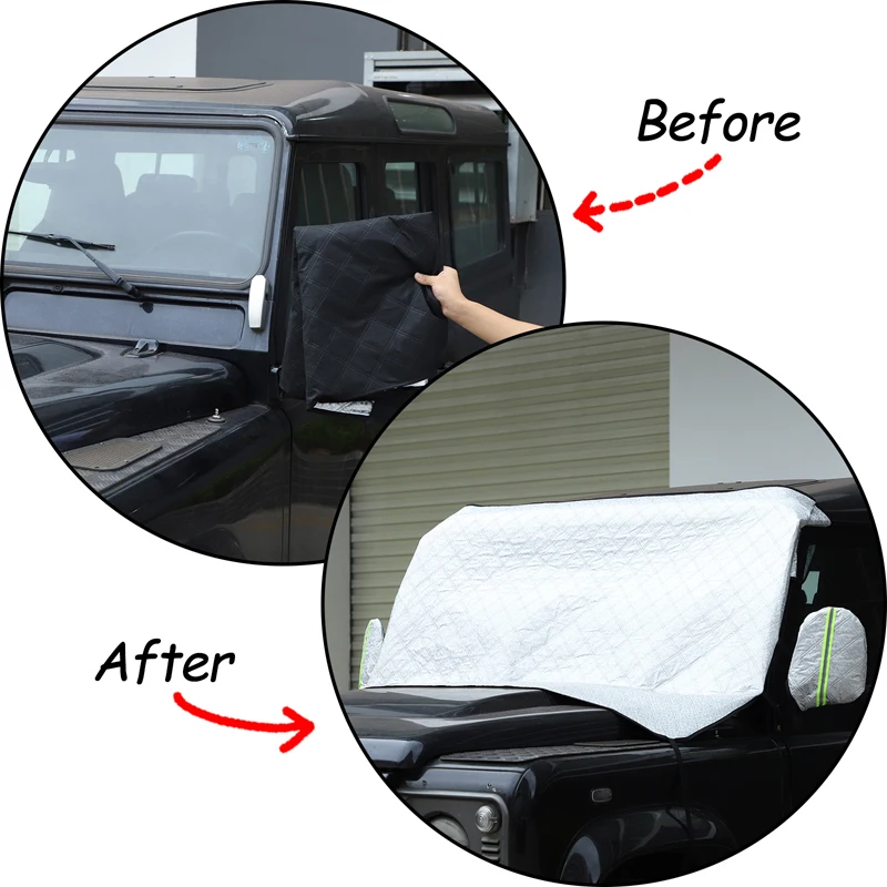 For Land Rover Defender 90 2004-18 Car Windshield Snow Anti Frost Cover Windproof Winter Ice Snow Shield Trim Velvet Accessories