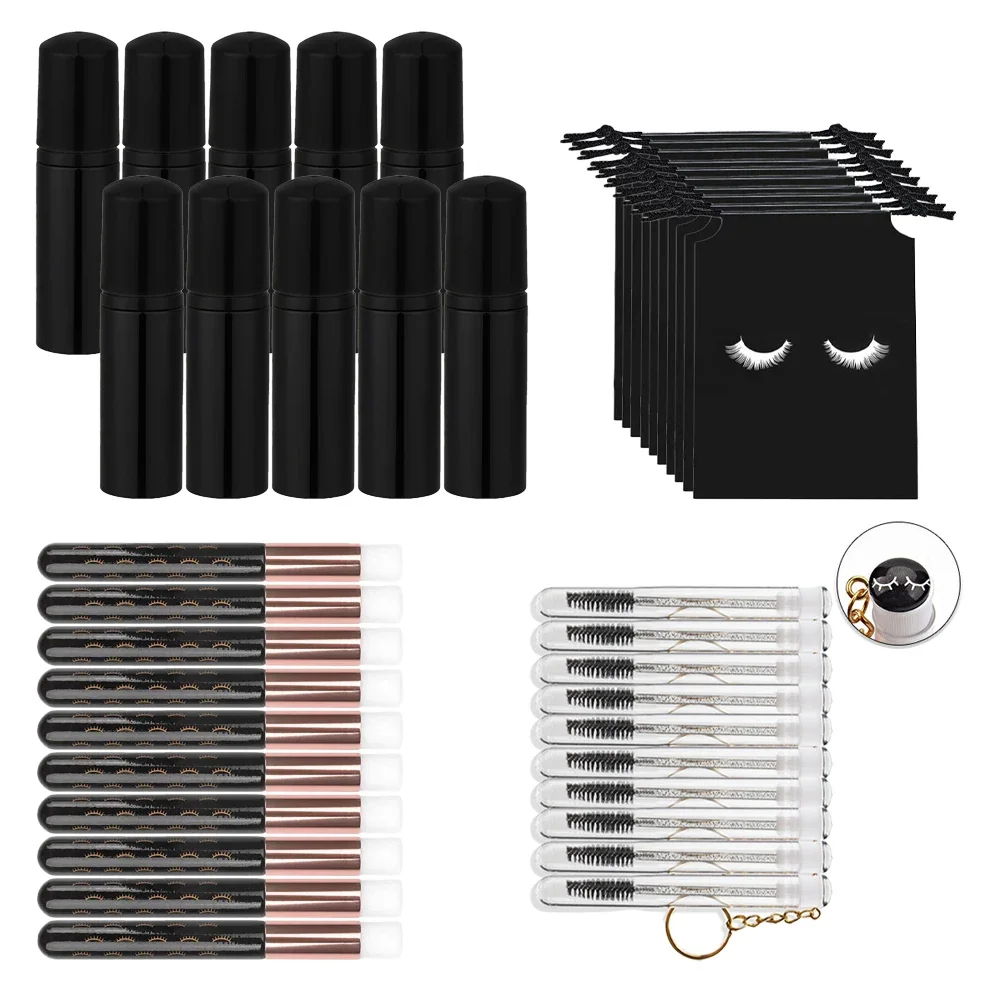 40Pc Eyelash Cleaning Kit 60ml Empty Plastic Foam Pump Bottle Cleaning Brush Eyelash Combing Storage Bag Grafting Skin Care Tool