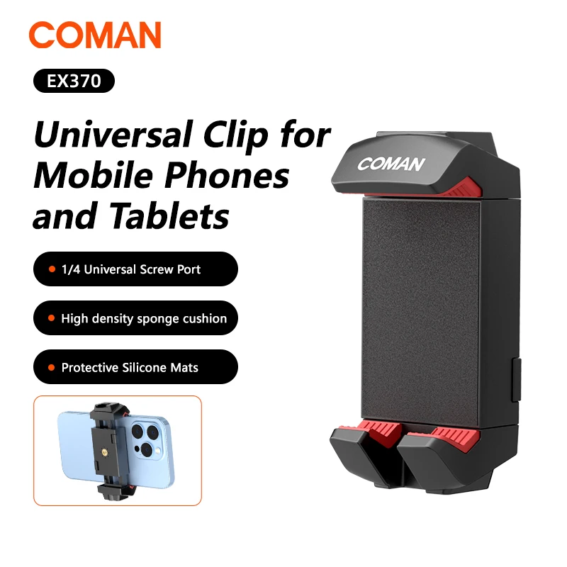 

COMAN EX370 Tablet Holder Clamp Clip For iPad pro air mini 2 3 Universal Clip Tripod Mount For iPhone 15 Pro Max Huawei Samsung