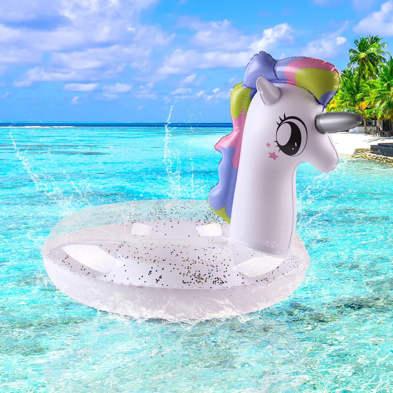 

1PC Inflatable Pool Floats, Rainbow Unicorn Swim Rings, Glitter Swim Rings, Water and Beach Float Toys, Party Supplies