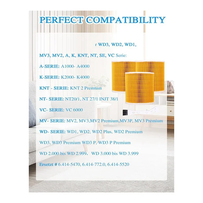 3Pcs Cartridge Filter For Karcher Vacuum Cleaner WD3 Premium WD2 WD3 WD1 MV3 MV2 WD 3 P Extension Kit Against Fine Dust