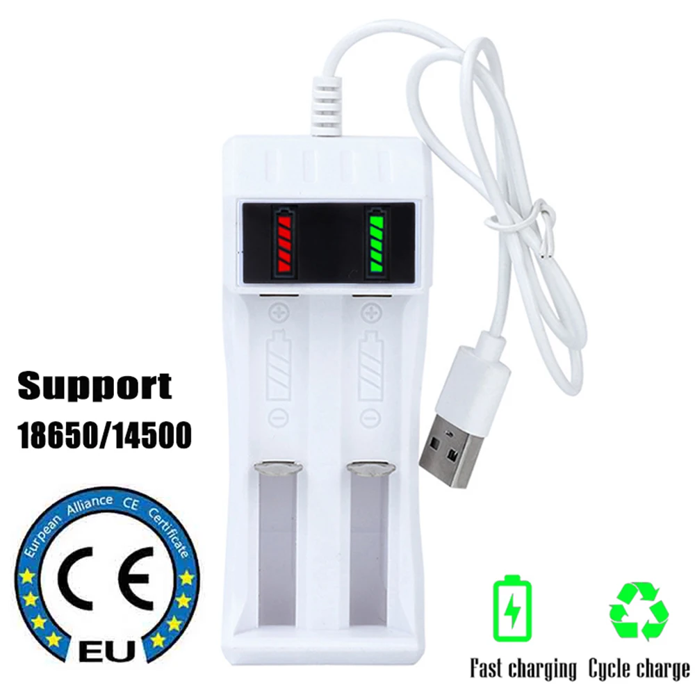 14500 /18650 Battery Charger Universal 2 Slot Li-ion Battery USB Charger Smart Led Chargering for Rechargeable Batteries AA AAA