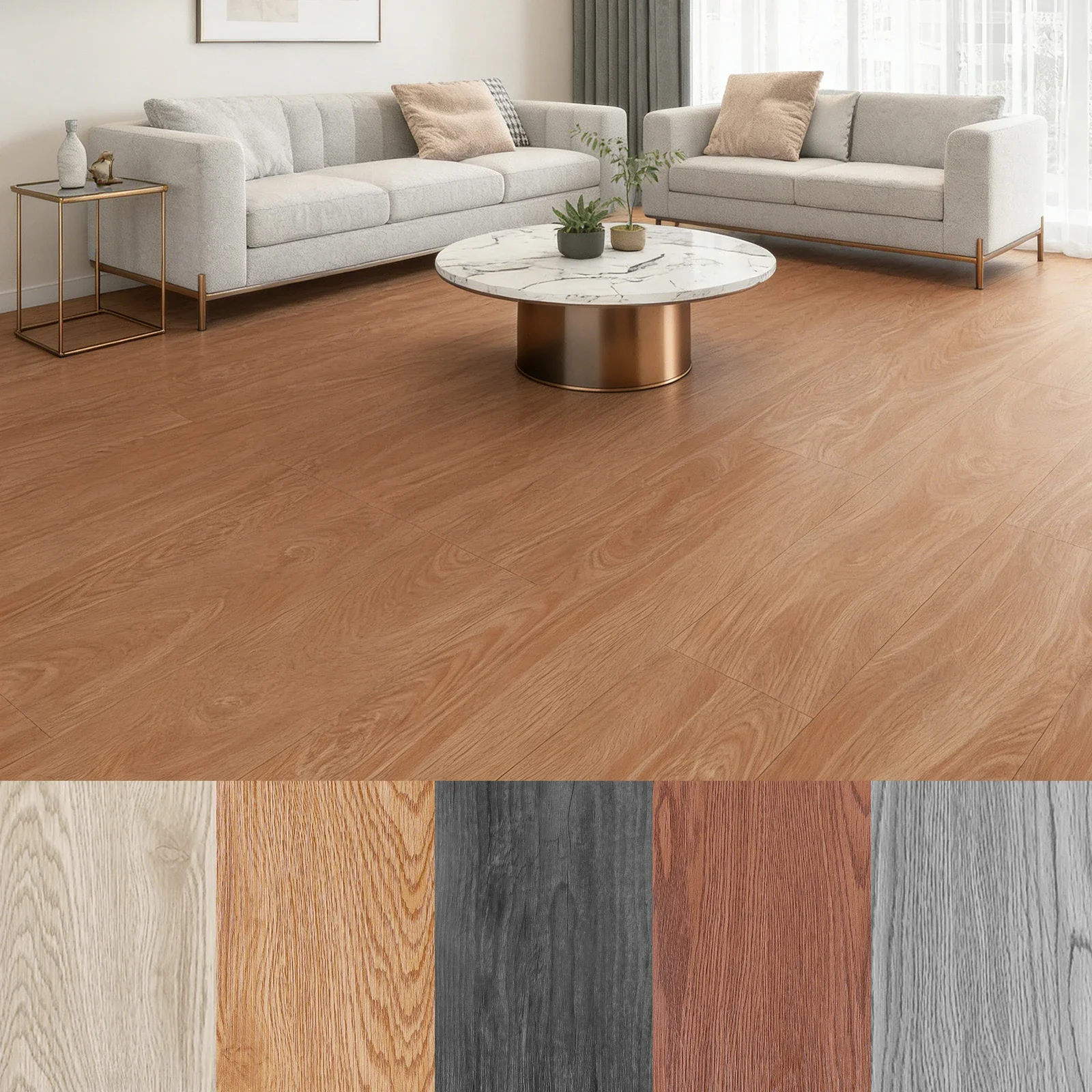 36pcs Self Adhesive Floor Tile PVC Flooring Wood Effect Peel and Stick Tile Floor Plank for Kitchen Living Room Bathroom 91x15CM