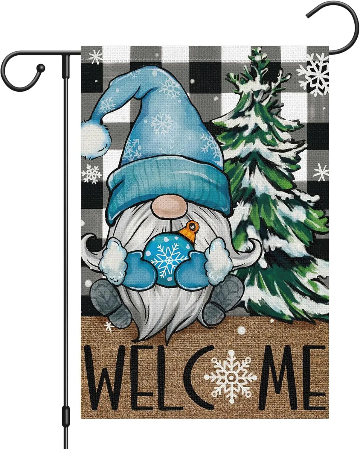 Heyfibro Welcome Winter Gnome Garden Flag 12x18 Inch Double Sided Burlap Winter Tree Snowflake Garden Flags Christmas Ball Y yyi
