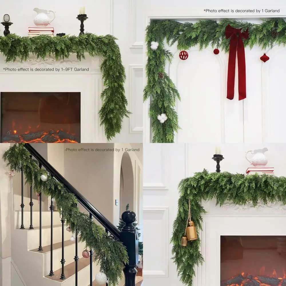 

Artificial Christmas Cedar Garland, Realistic Green Faux Touch, Ideal for Mantle, Fireplace, Wall, Table, Indoor or Outdoor Deco