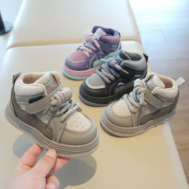 High-top Slip-on Sneakers Boys Girls Spring Autumn Breathable Non-slip Basketball Shoes Kids Soft-soled Casual Shoes Children