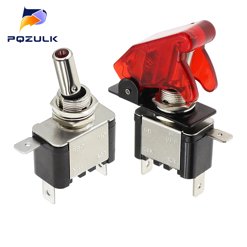 Red Blue Green Yellow White Auto Car Boat Truck Illuminated Led Toggle Switch With Safety Aircraft Flip Up Cover Guard 12V20A